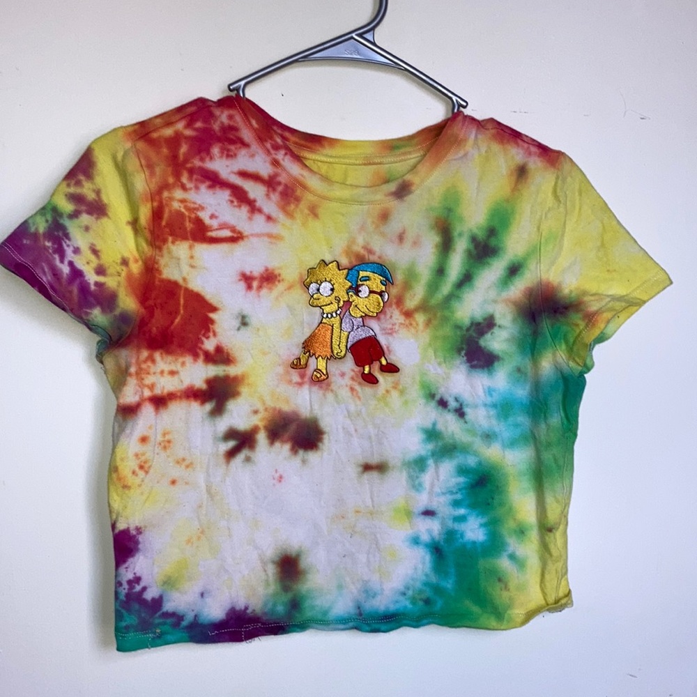 Colorful tye dye Simpsons crop top